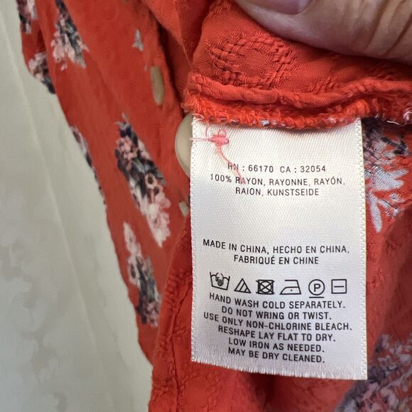 Maeve Anthropology Top Women’s Size US 2 Floral Orange Button Front Blouse - Picture 6 of 10